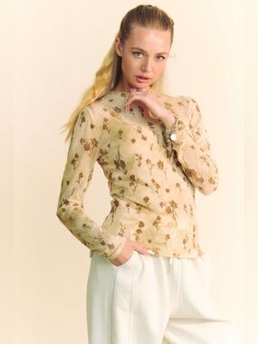 Davi & Dani Floral Mesh Long Sleeve Sheer Layering Top